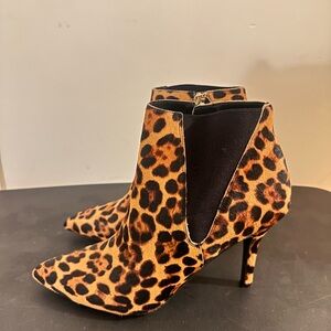 Nine West Leather Leopard Print Ankle Boots, Women’s 10.5